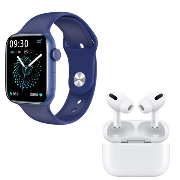 HW22 Plus Mavi Akıllı Saat Airpods Pro Anc Özellikli Bluetooth Kulaklık - 1
