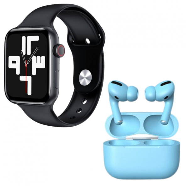 HW22 Plus Siyah Akıllı Saat İnpods Pro Mavi Kablosuz Bluetooth Kulaklık ürün görseli