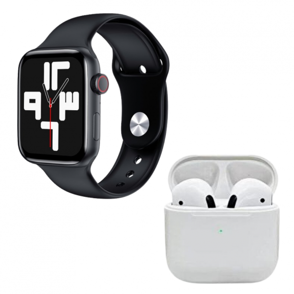 HW22 Plus Siyah Akıllı Saat Pro 5 Beyaz Bluetooth Kulaklık