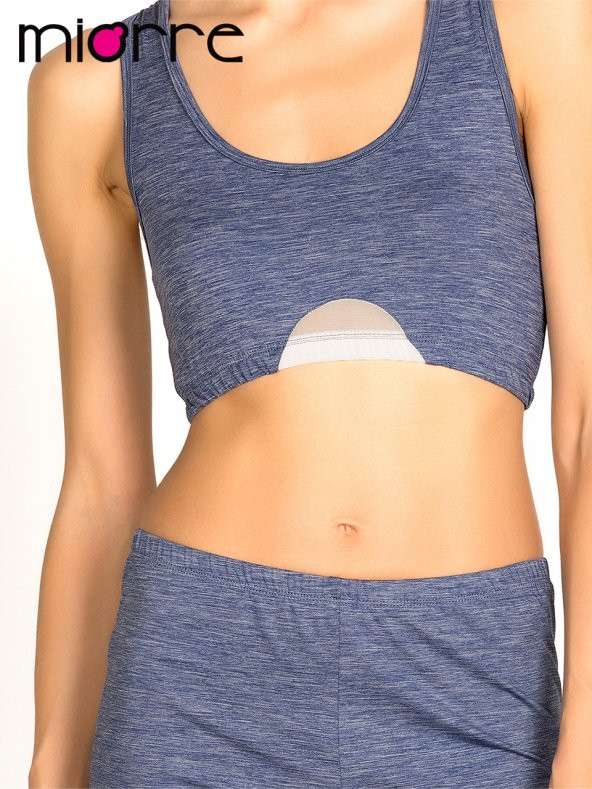 Melanj Tül Detaylı Sırtı Çapraz Askılı Spor Şortlu Büstiyer Takım - Resim 4