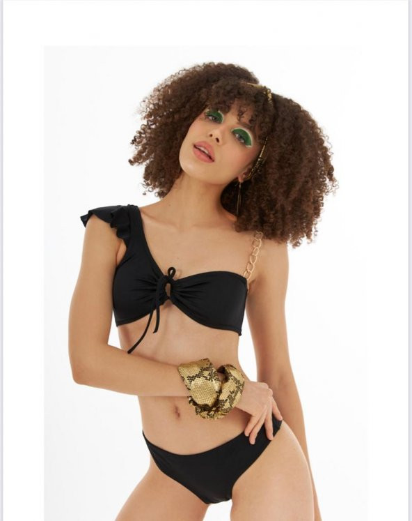 SİYAH TEK OMUZ ZİNCİRLİ BİKİNİ TAKIMI ürün görseli