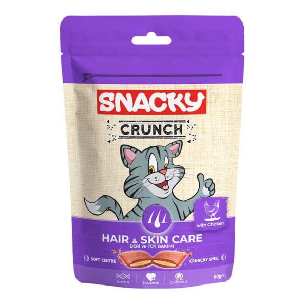 Snacky Kedi Crunch Ödül Hair-Skin Tavuklu 60gr