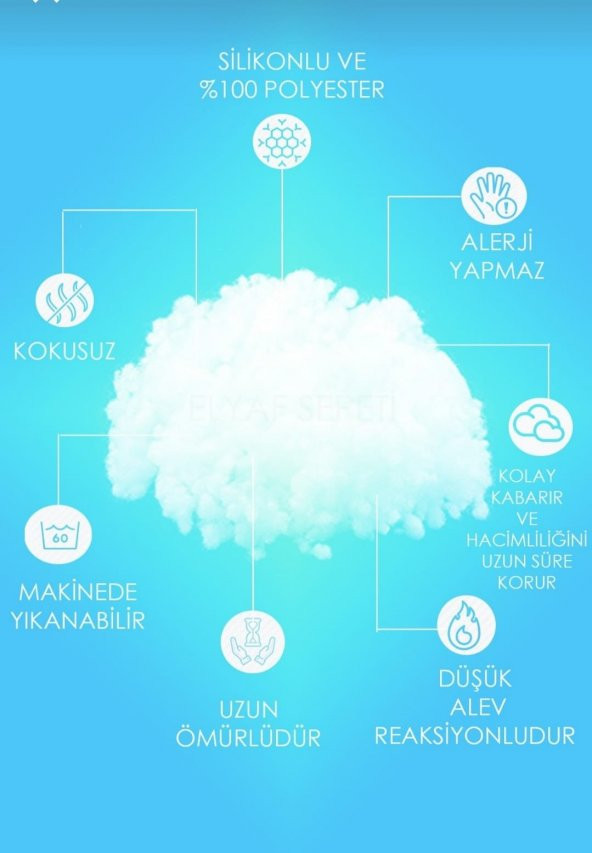 6 Lİ YASTIK SET BONCUK SİLİKON ANTİALRJİK ANTİBAKTERIYAL 800 GRAM DİŞ KUMAŞ 100PAMUKLU 50X70CM EBAT - 5