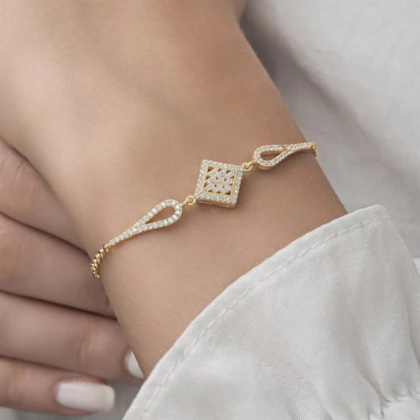 Zirkon Süslemeli Baget Taşlı 925 Gümüş Kadın Bileklik - 2