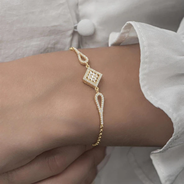 Zirkon Süslemeli Baget Taşlı 925 Gümüş Kadın Bileklik - 3