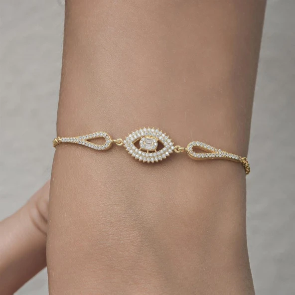 Altın Kaplama Elips Model 925 Gümüş Kadın Bileklik - 7