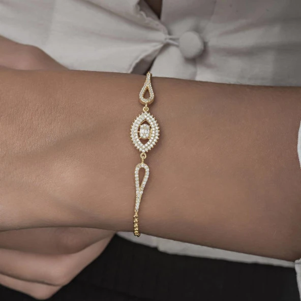 Altın Kaplama Elips Model 925 Gümüş Kadın Bileklik - 11