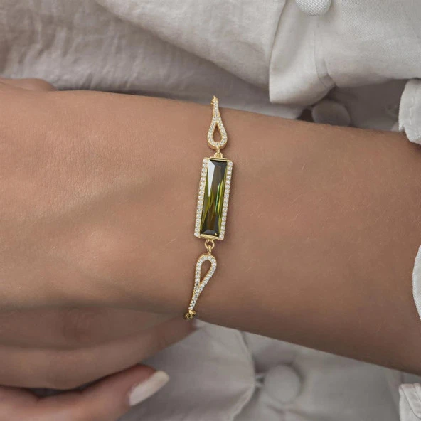 Zultanit Zirkon Baget Taşlı Rodyum Kaplama 925 Gümüş Kadın Bileklik - 5