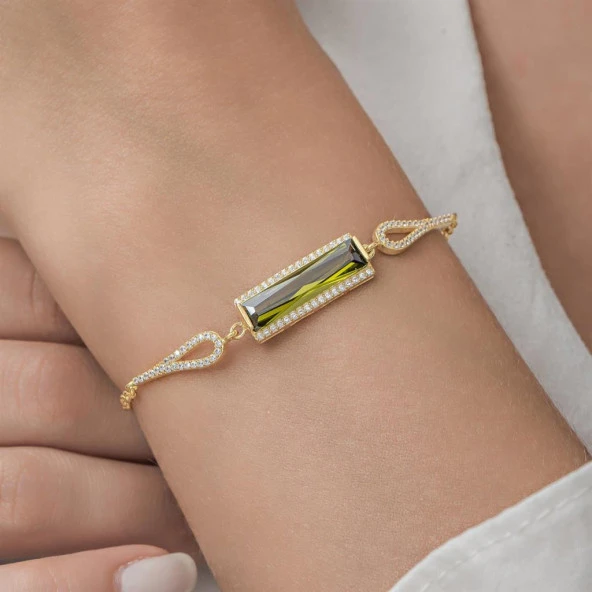 Zultanit Zirkon Baget Taşlı Rodyum Kaplama 925 Gümüş Kadın Bileklik - 7