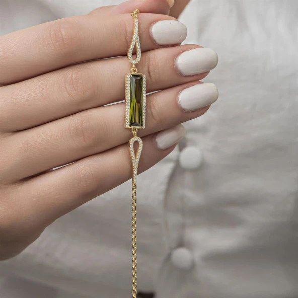 Zultanit Zirkon Baget Taşlı Rodyum Kaplama 925 Gümüş Kadın Bileklik - 11