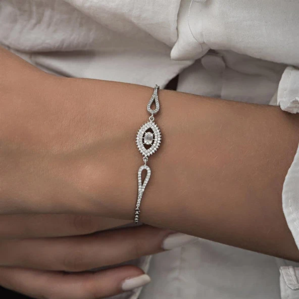 Rodyum Kaplama Elips Model 925 Gümüş Kadın Bileklik - 5