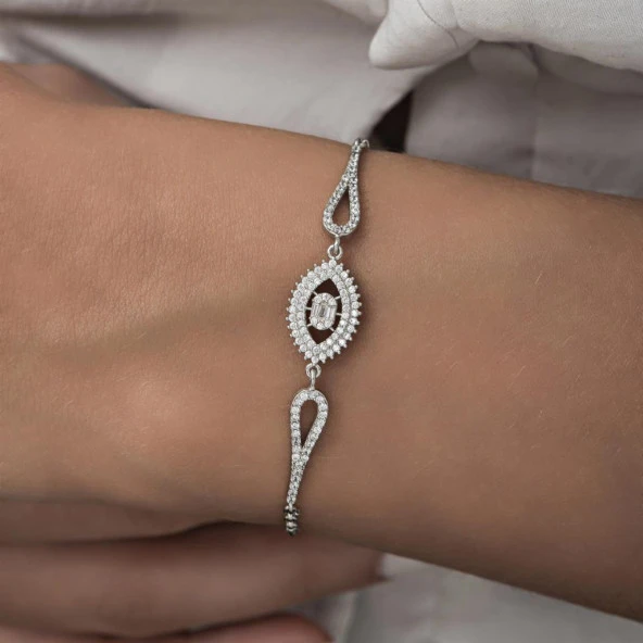 Rodyum Kaplama Elips Model 925 Gümüş Kadın Bileklik - 6