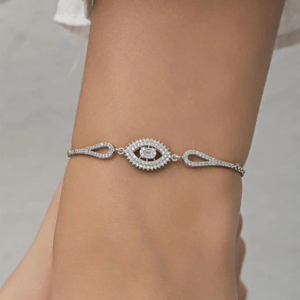 Rodyum Kaplama Elips Model 925 Gümüş Kadın Bileklik - 7