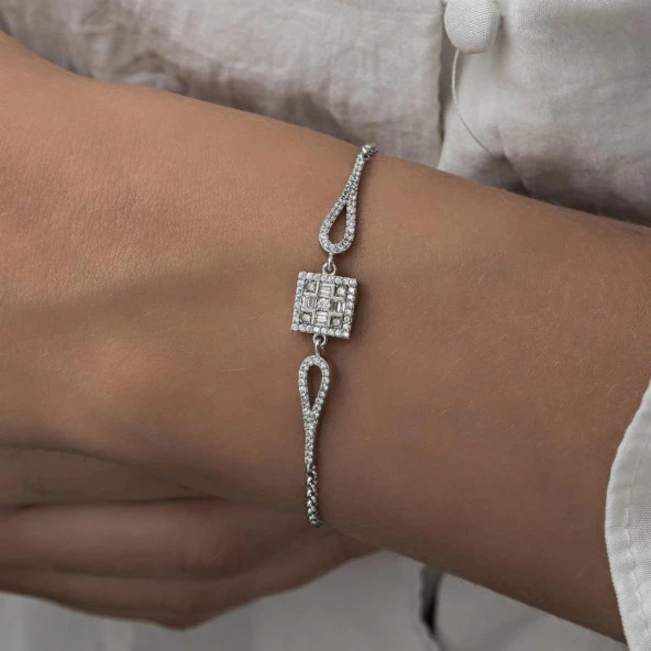 Zirkon Süslemeli Baget Taşlı 925 Gümüş Kadın Bileklik - 5