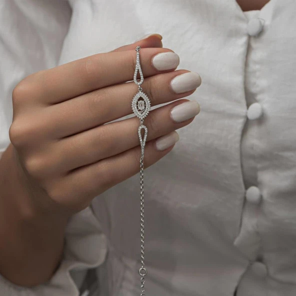 Rodyum Kaplama Elips Model 925 Gümüş Kadın Bileklik - 9