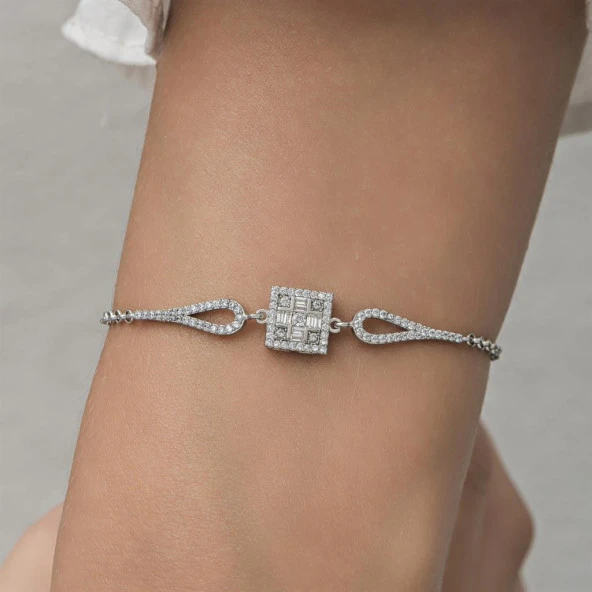 Zirkon Süslemeli Baget Taşlı 925 Gümüş Kadın Bileklik - 8