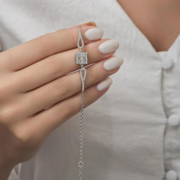 Zirkon Süslemeli Baget Taşlı 925 Gümüş Kadın Bileklik - 10