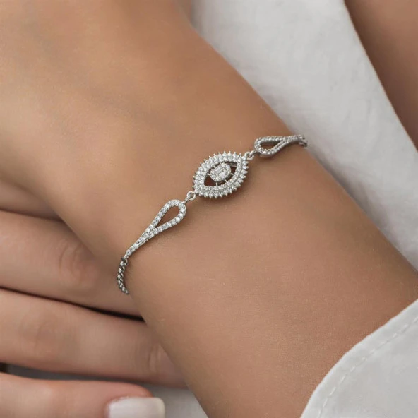 Rodyum Kaplama Elips Model 925 Gümüş Kadın Bileklik - 12