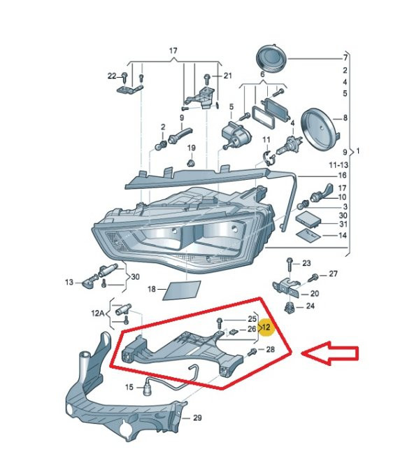 A4 2013-2016 A5 2012-2017 FAR ALT BRAKETİ SOL 8T0941453D