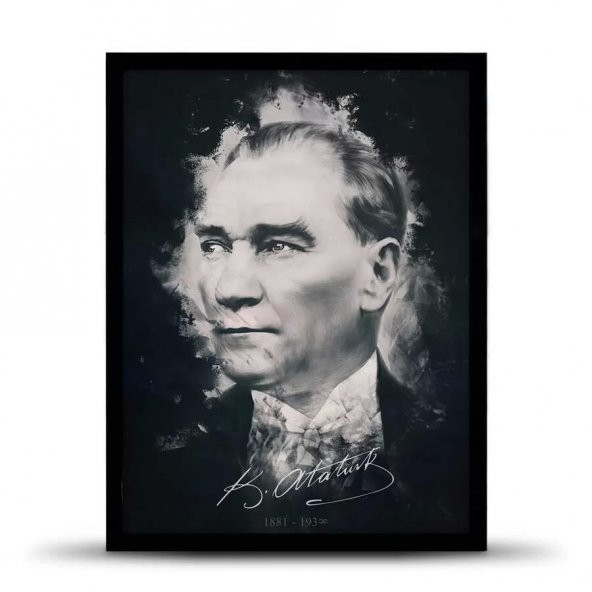 Atatürk Portresi - 30x40 Büyük Boy Siyah Renk Çerçeve