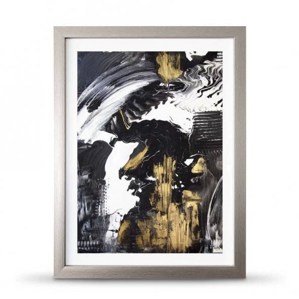 Soyut Siyah Beyaz Gold Poster Çerçeve - 30x40 cm Büyük Boy - 3