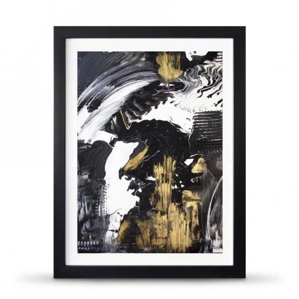 Soyut Siyah Beyaz Gold Poster Çerçeve - 30x40 cm Büyük Boy - 4