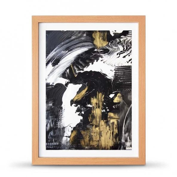 Soyut Siyah Beyaz Gold Poster Çerçeve - 30x40 cm Büyük Boy - 5