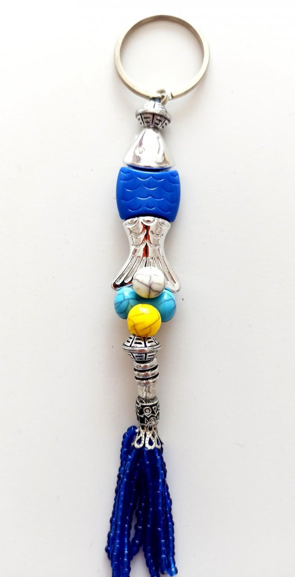 Kum Boncuklu Mavi Balık Anahtarlık