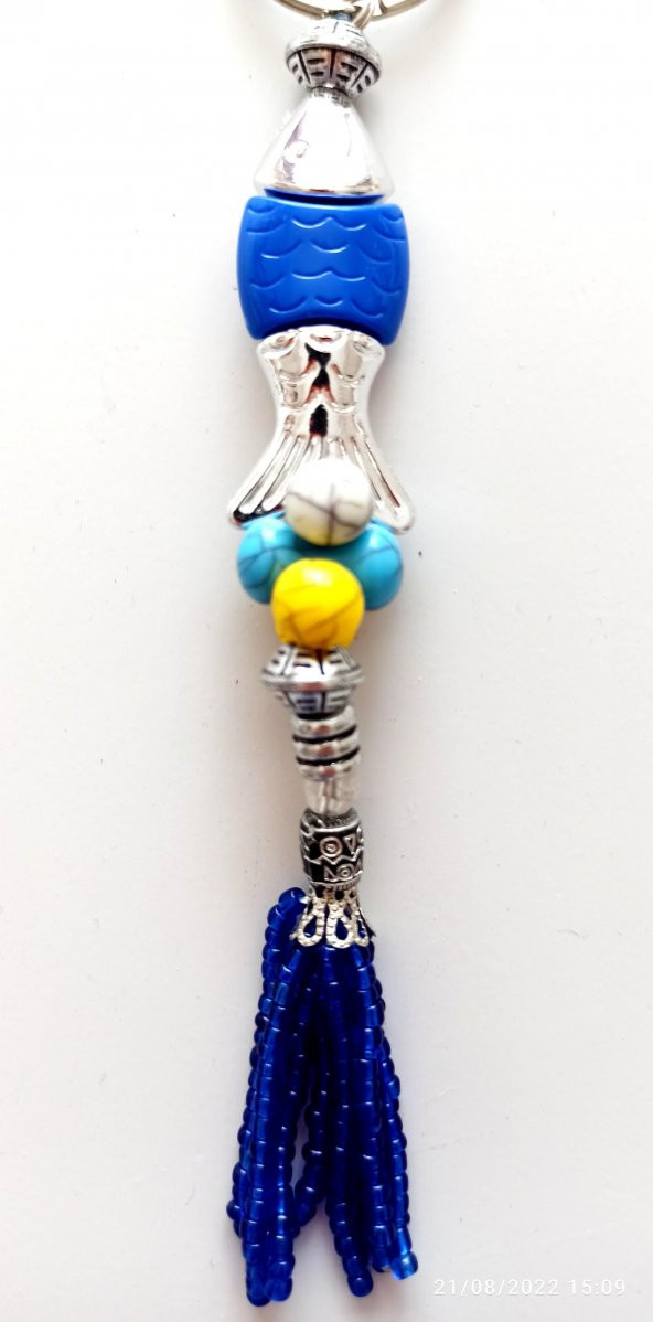 Kum Boncuklu Mavi Balık Anahtarlık - 2