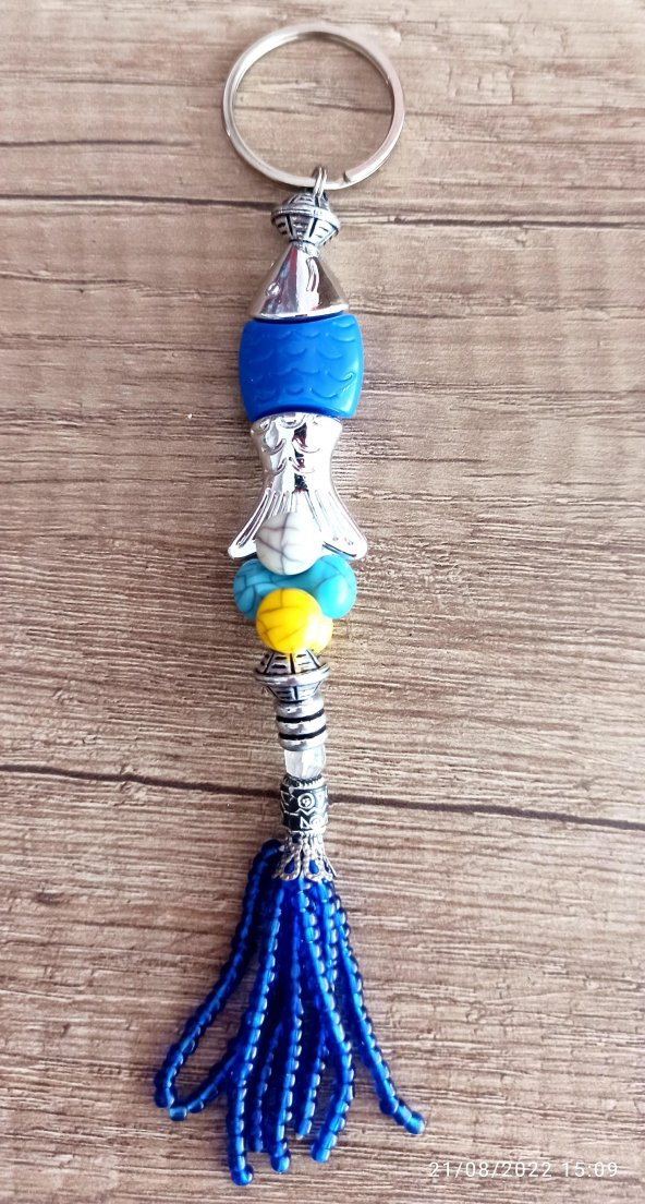 Kum Boncuklu Mavi Balık Anahtarlık - 3