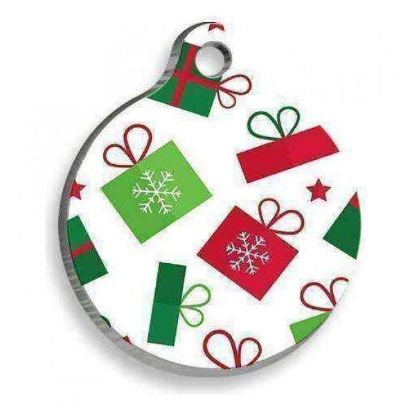 Christmas Serisi Gift Pattern Yuvarlak Kedi ve Köpek Künyesi