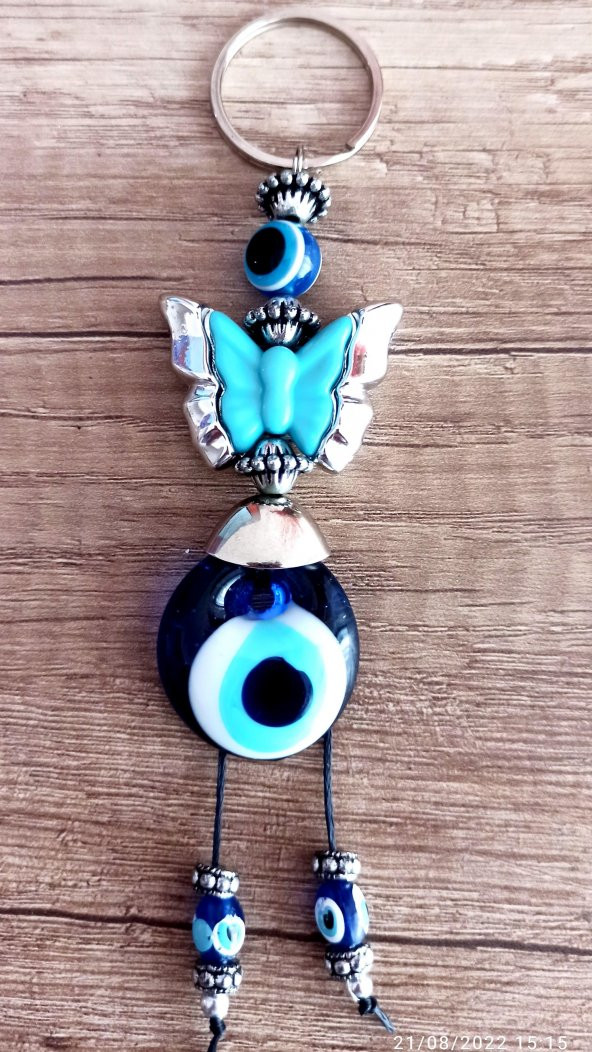 Nazar Boncuklu Mavi Renk Kelebekli Anahtarlık - 3