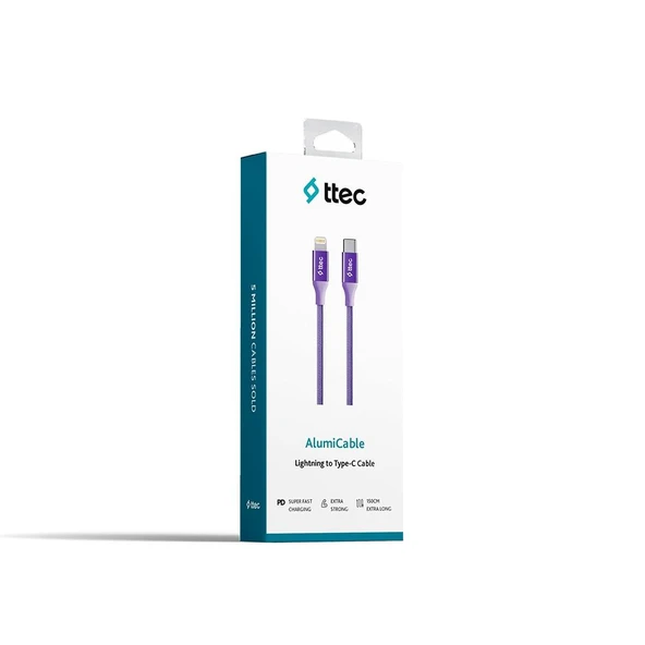 Ttec AlumiCable Type-c Lightning Hızlı Şarj Kablosu 150cm 2DK41MR Mor - 2