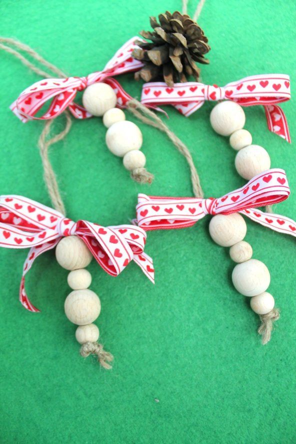 15 Adet Kalpli Kurdeleli Ahşap Boncuklu Yılbaşı Ağaç Süsü - 3