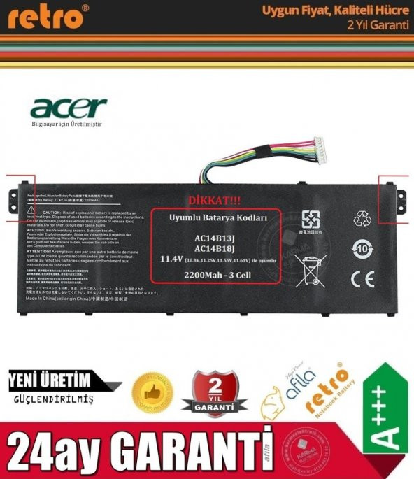 Acer AC14B18J, Spin 5, Swift 3 Notebook Bataryası Pili - 3 Cell / RACL-073
