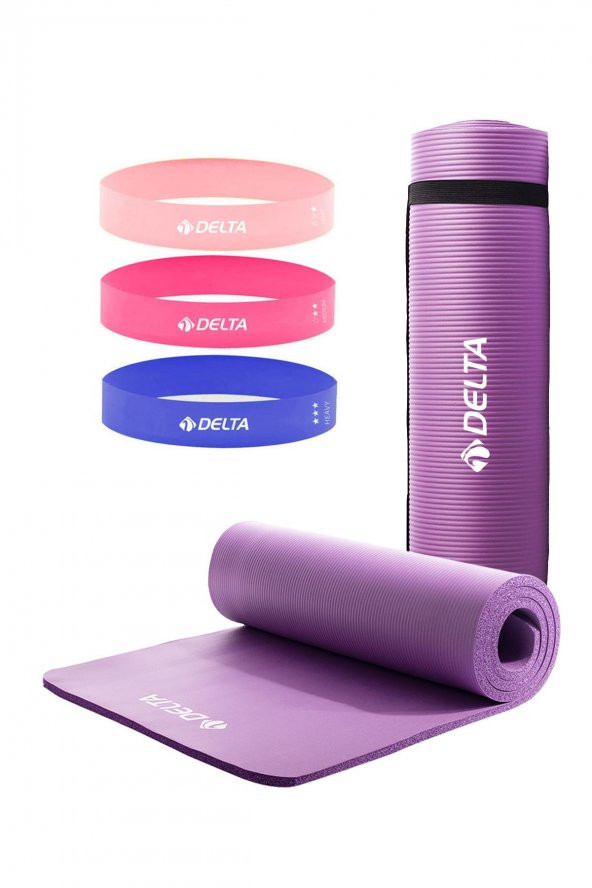 Delta Konfor Zemin 10 Mm Taşıma Askılı Pilates Minderi 3lü Squat Bandı Egzersiz Direnç Lastiği