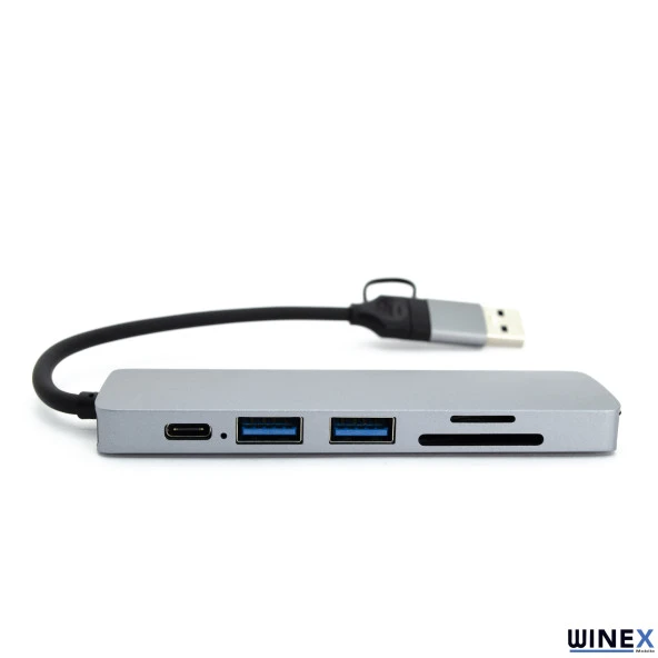 Winex 5in1 UsbA ve Type-C to 3x USB3.0, TF, SD, Type-C Çoklayıcı Hub Adaptör - 2