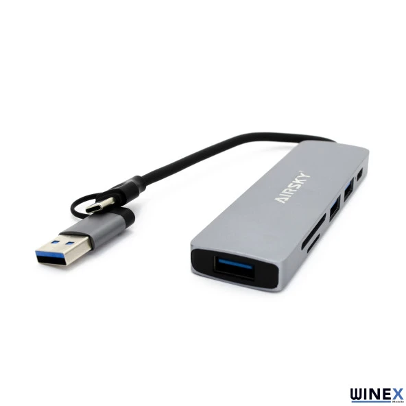 Winex 5in1 UsbA ve Type-C to 3x USB3.0, TF, SD, Type-C Çoklayıcı Hub Adaptör - 3