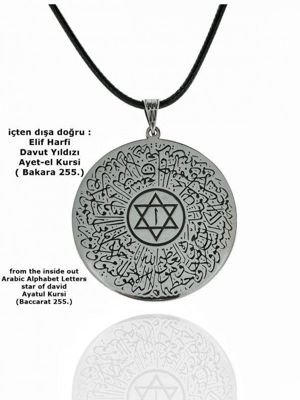 Ayetel Kursi,Elif,Davut Yıldızı,Korunma Duası 925 Gümüş Kolye - 3