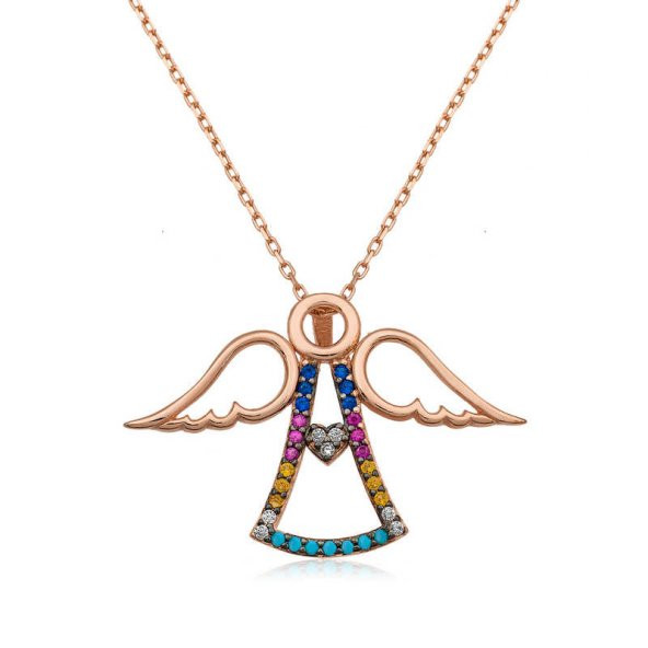 925 Ayar Gümüş Kalpli Melek Kadın Gümüş Kolye ürün görseli