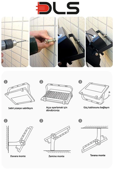 60W Güneş Enerjili Projektör Bahçe Aydınlatma Solar LED DLS - Resim 5