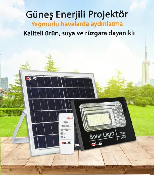 60W Güneş Enerjili Projektör Bahçe Aydınlatma Solar LED DLS - Resim 2