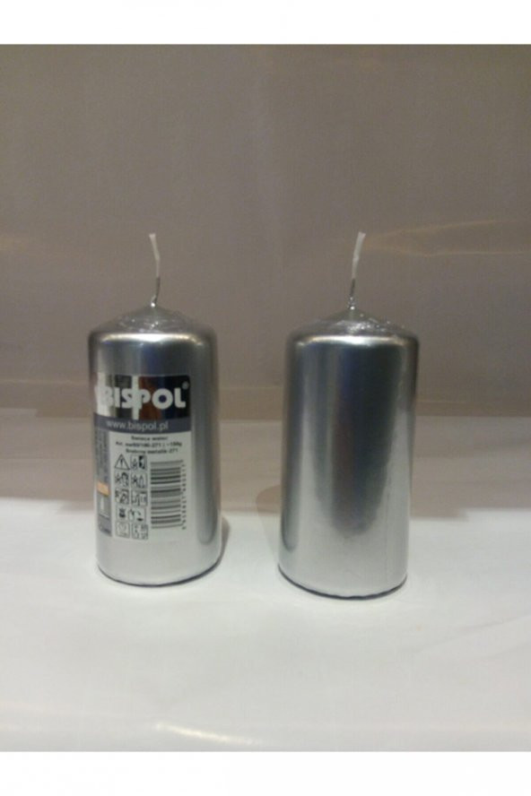 YILBAŞI MUM 2 Lİ SİLİNDİR PARLAK GRİ METALİK ( 6*12CM)