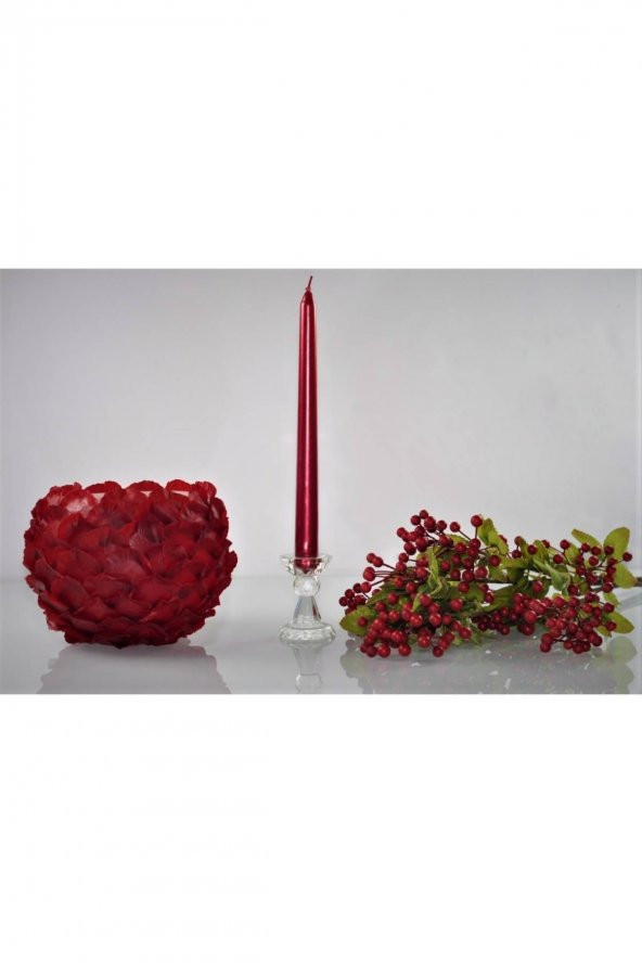 Kırmızı Varaklı Metalik Renk Silindir Konik Şamdan 2li 2x25 cm 2 Adet - 2