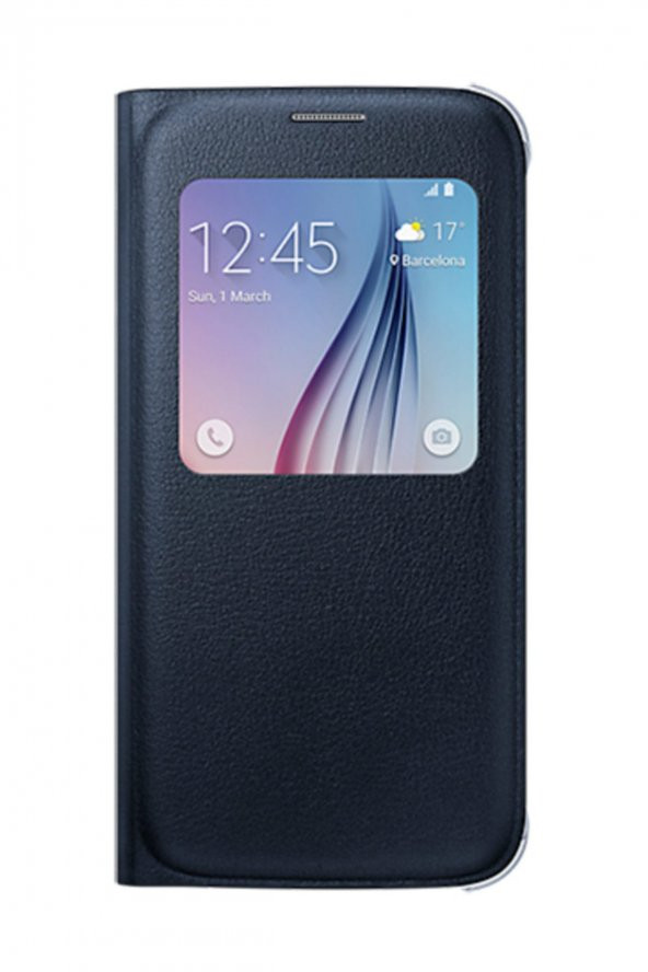 Samsung S6 S-View Cover Deri Siyah EF-CG920PBEGWW