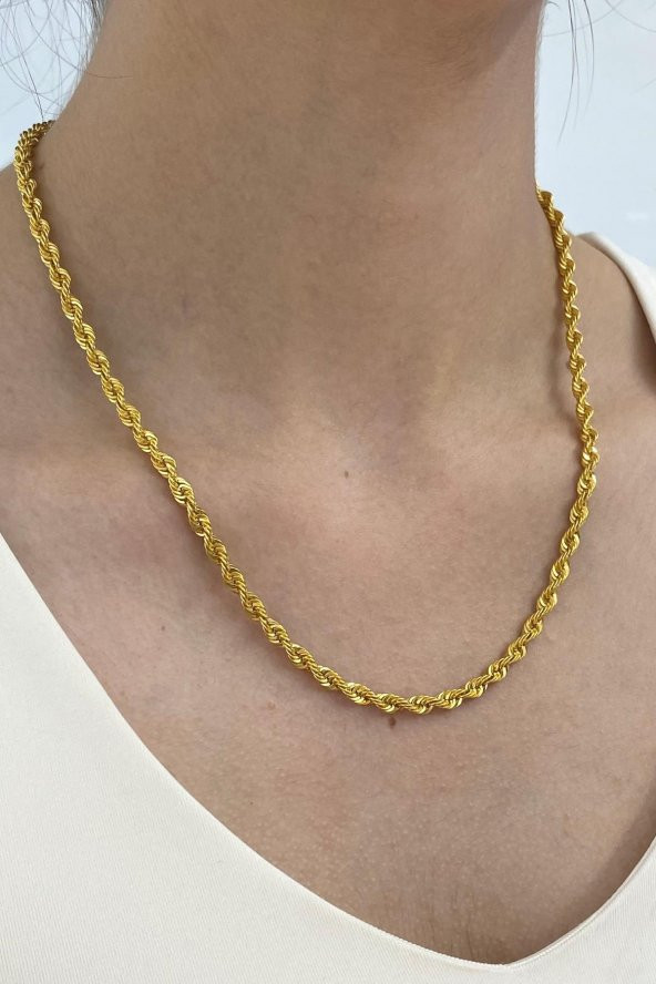 14 Ayar Altın Halat Zincir Kolye 3 mm