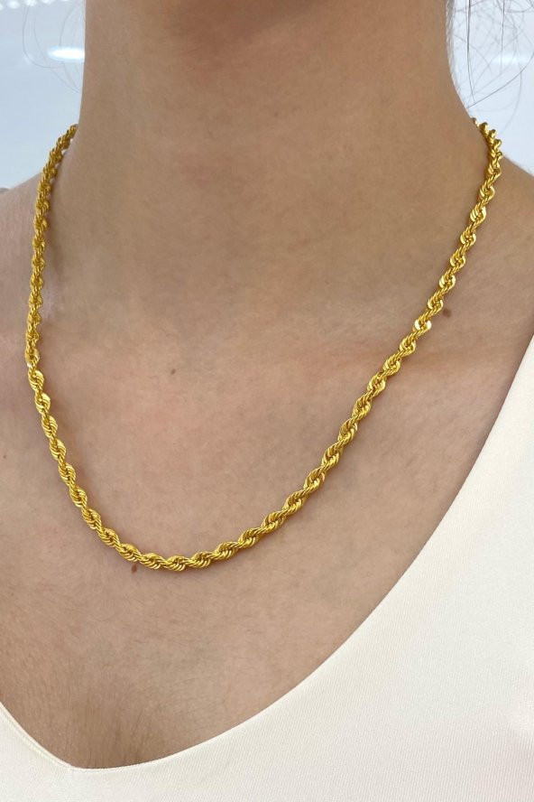 14 Ayar Altın Halat Zincir Kolye 3 mm - 3