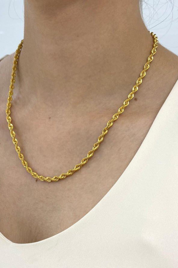 14 Ayar Altın Halat Zincir Kolye 3 mm - 4