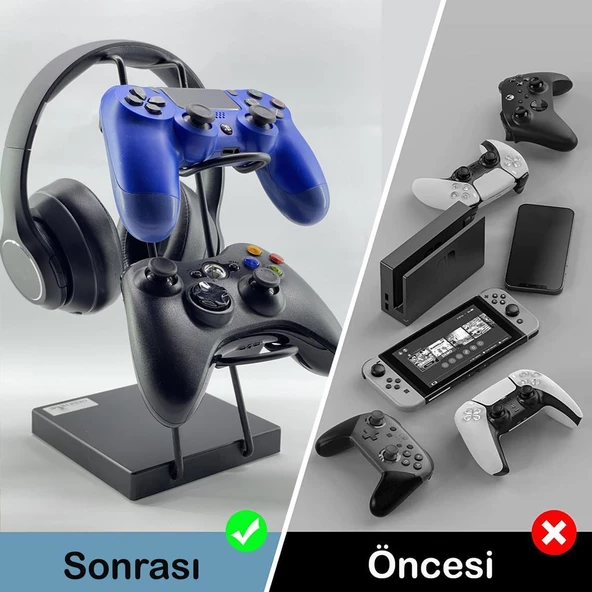 Çok Fonksiyonlu Gaming Ps4 Ps5 Xbox Joystick Kontroller Tutucu Ve Oyuncu Kulaklığı Dikey Standı - 3