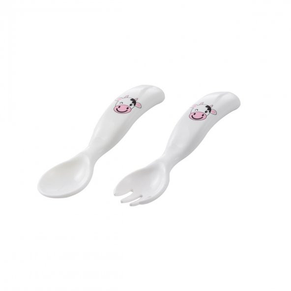 Mamajoo Desenli Kaşık & Çatal Seti / Pembe İnek - 3